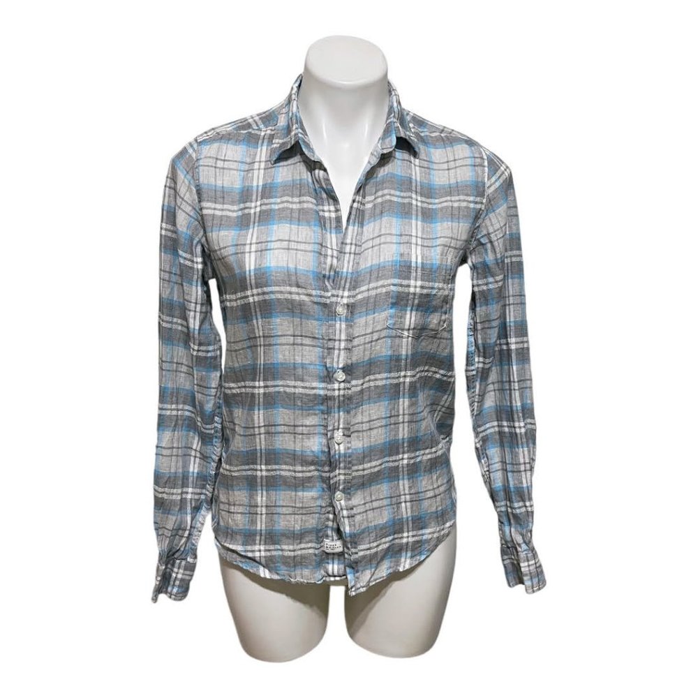 Frank & Eileen XS Barry Plaid Button Down Long Sleeve Linen Blend Shirt